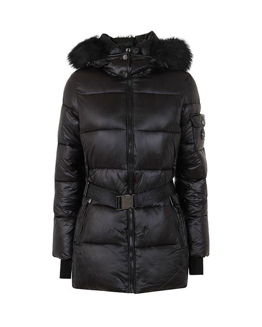 MICHAEL Michael Kors Belted Horizontal Quilted Down Coat With Zip Off ...