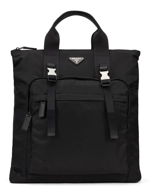 Prada Black Tote Bag Re-Nylon & Saffiano Leather, Polyamide for men