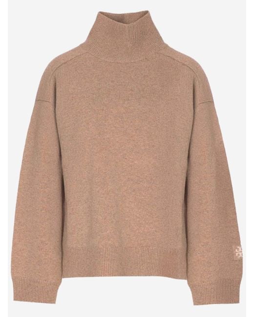 Tory Burch Brown Wool Sweater With Logo Detail