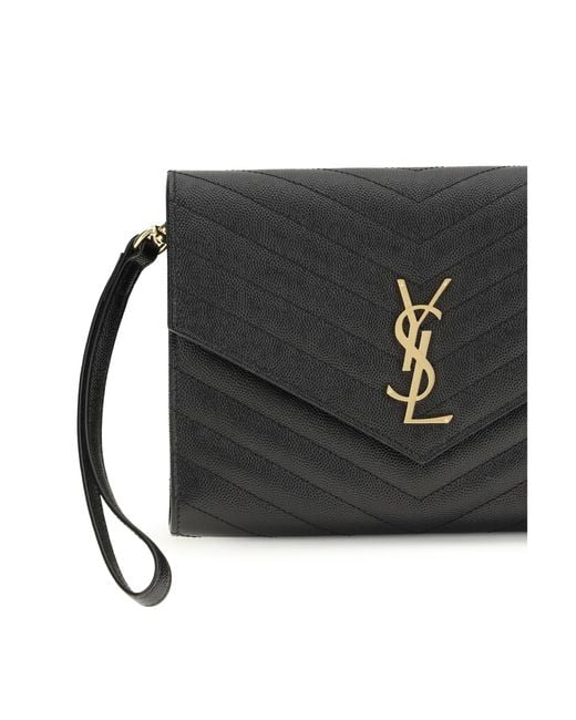 Saint Laurent Black Leather Clutch Calf Make Up Bags