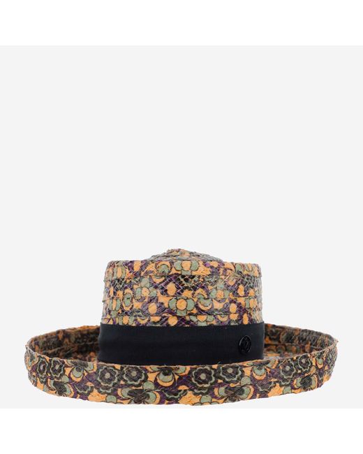 Maison Michel Brown Raffia Sonjador Hat With Floral Pattern