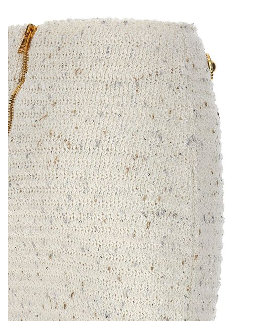 Balmain White Fringed Tweed Skirts
