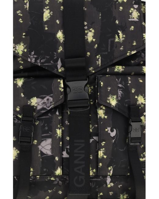 Ganni Black Re-Tech Nylon Print Backpack Recycled Polyamide Backpacks