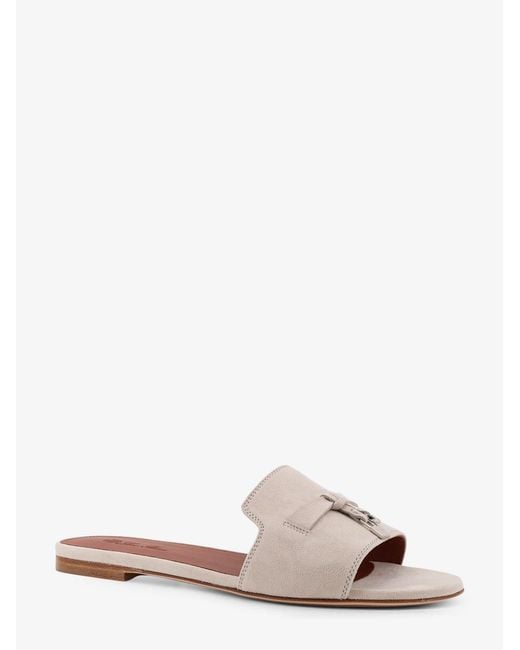 Loro Piana White Flat Suede Sandals Summe Charms