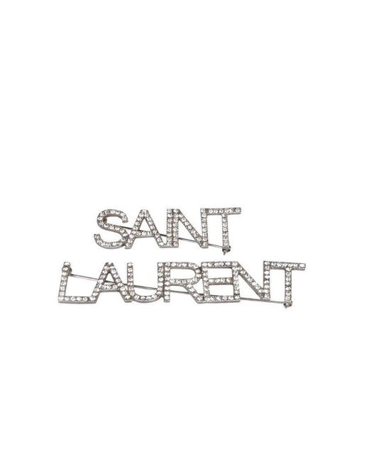 Saint Laurent Black Crystal-Embellished Logo Brooch