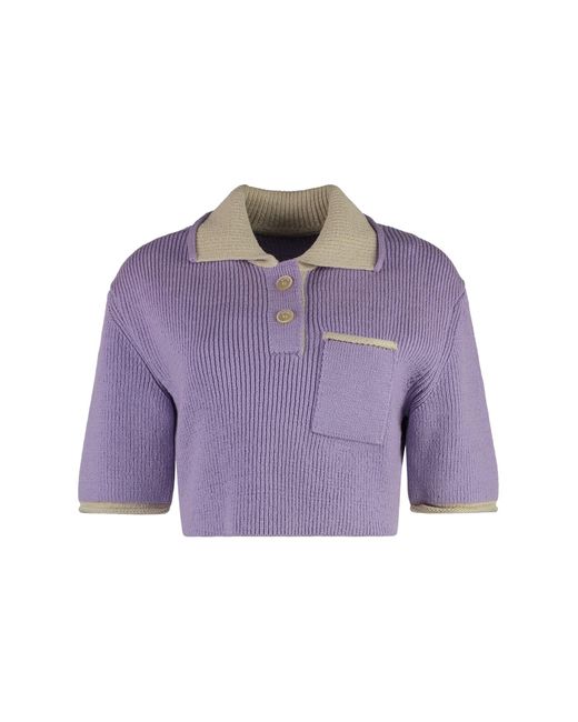 Jacquemus Purple Maille Arco Knitted Polo Shirt