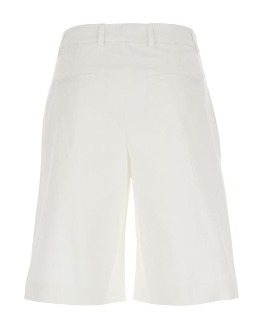 Le Plain White Bermuda Shorts With Belt Loops And Two Back Welt Pockets Cotton For