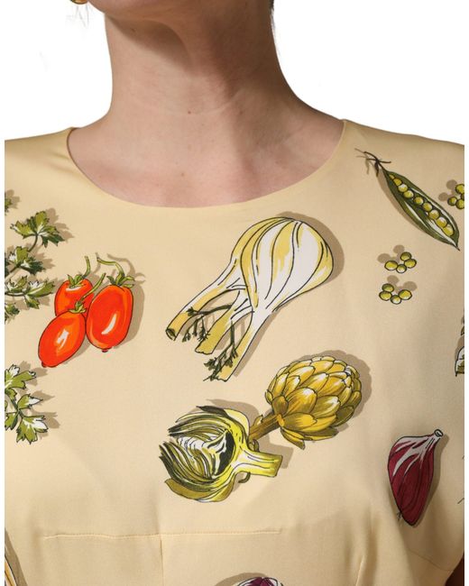 Dolce & Gabbana Metallic Fruit Polkadot Sheath Silk Midi Dress Elastane