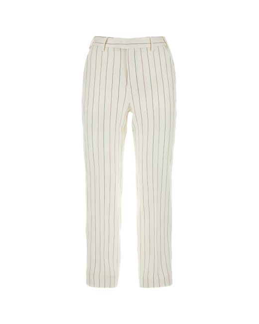 PT01 White Embroidered Linen Blend Pant
