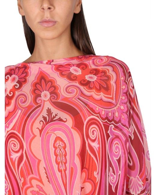 Etro Red Paisley Print Scarf Blouse