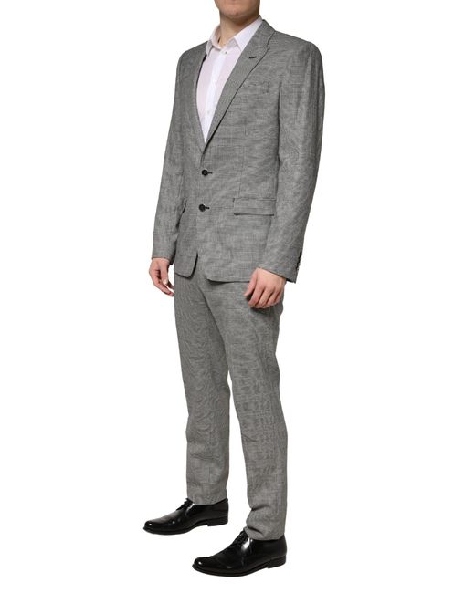 Dolce & Gabbana Gray Martini Single Breasted Formal 2Pc Suit Wool Polyester Elastane for men