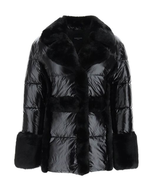 Guess Black Puffer Jacket With Faux Fur Details