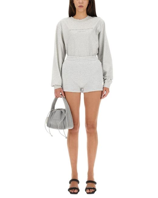 T By Alexander Wang Gray Shorts With Embossed Logo