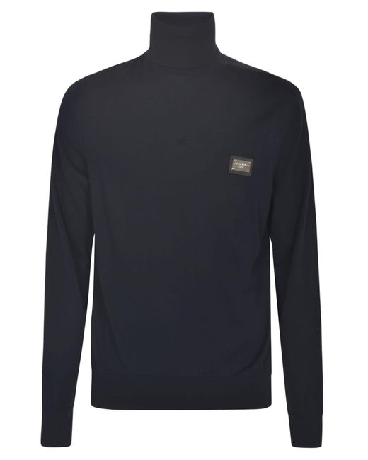 Dolce & Gabbana Blue High Neck Sweatshirt for men