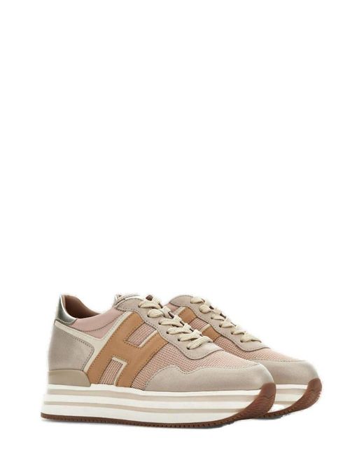 Hogan Brown Panelled Lace-up Sneakers
