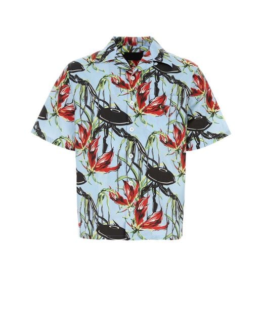 Prada Multicolor Floral-print Cotton Shirt for men