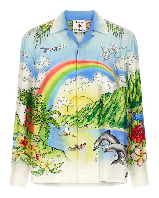 Casablanca Blue Aloha Print Silk Shirt