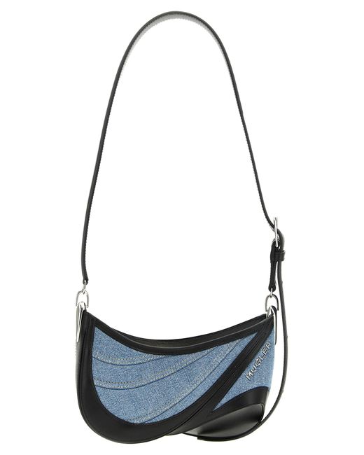 Mugler Blue Small Denim Spiral Curve 01 Shoulder Bags
