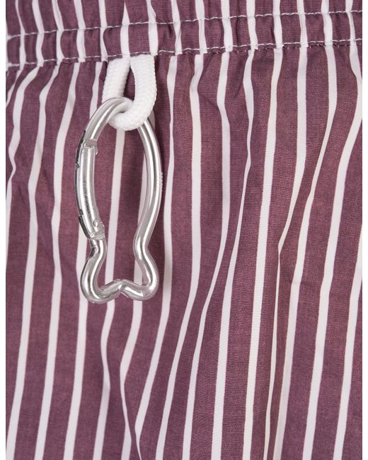 Fedeli Red Burgundy And Striped Swim Shorts for men