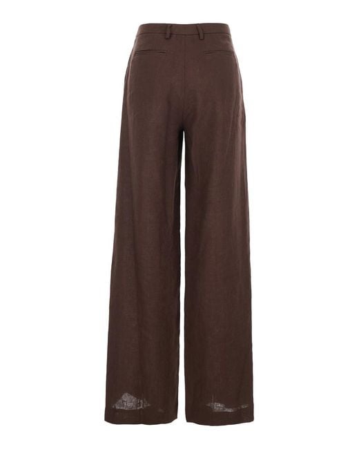 Le Plain Brown Wide-Leg Linen Pants For Trousers