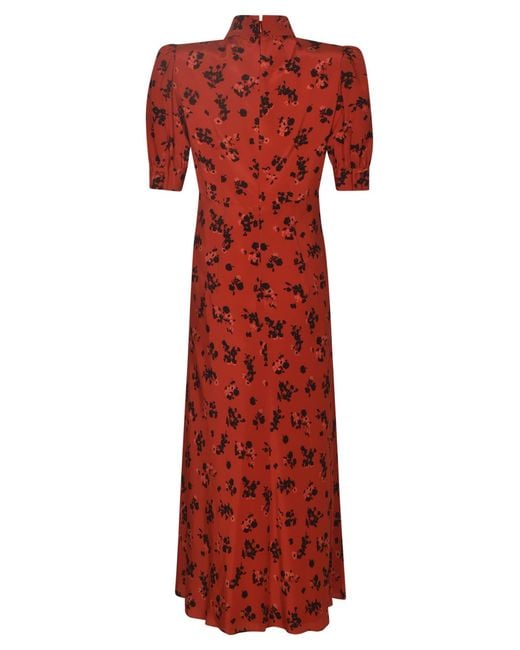 Alessandra Rich Red Rose Print Silk Dress