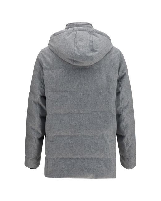Brunello Cucinelli Gray Down Jacket Cashmere Light-Lead/Lead Padded for men