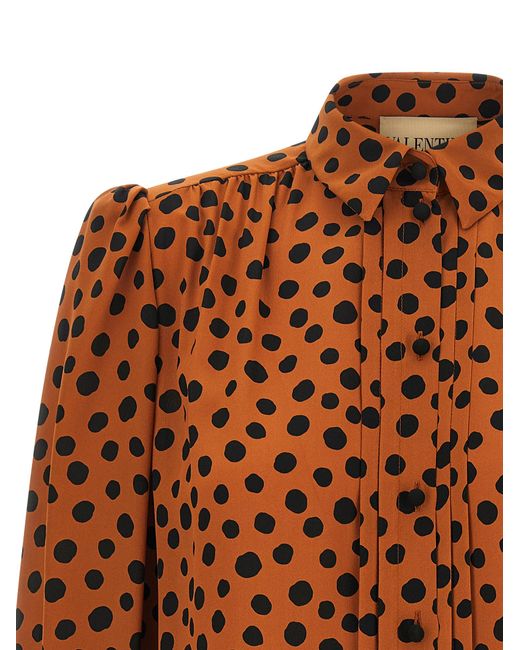 Valentino Garavani Brown Polka Dot Print Shirt Silk Shirt, Blouse