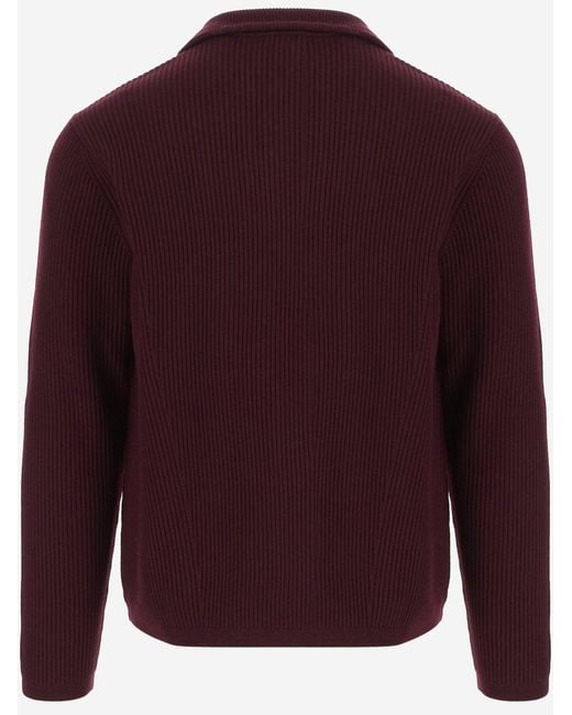 Emporio Armani Red Sweater Half-Zip Wool And Cotton Virgin for men