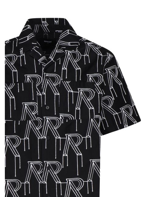 Represent Black Oversized Shirt With All-Over Logo for men