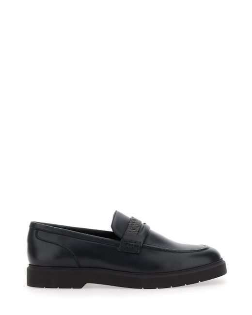 Brunello Cucinelli Black Loafers With Monil Detail On The Front