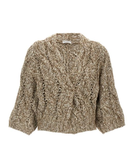 Brunello Cucinelli Brown Short-Sleeved Cardigan
