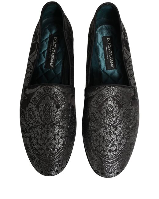 Dolce & Gabbana Black Jacquard Leather Slip On Loafers Shoes for men