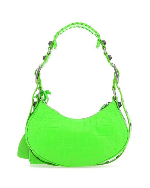 Balenciaga Green Le Cagole Xs Croc-embossed Leather Shoulder Bag
