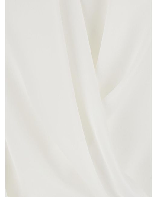 Le Plain White Blouse With Front Neckline And Ruffles