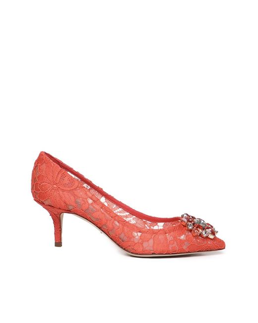 Dolce & Gabbana Pink Taormina Lace Pumps With Crystals