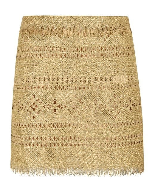 Ermanno Scervino Natural Fringe Edge Pattern Woven Short Skirt