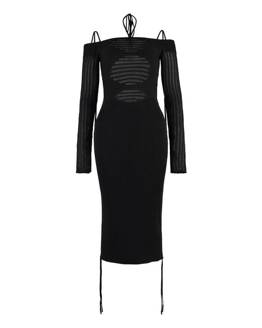 ANDREADAMO Black Ribbed Knit Dress Viscose