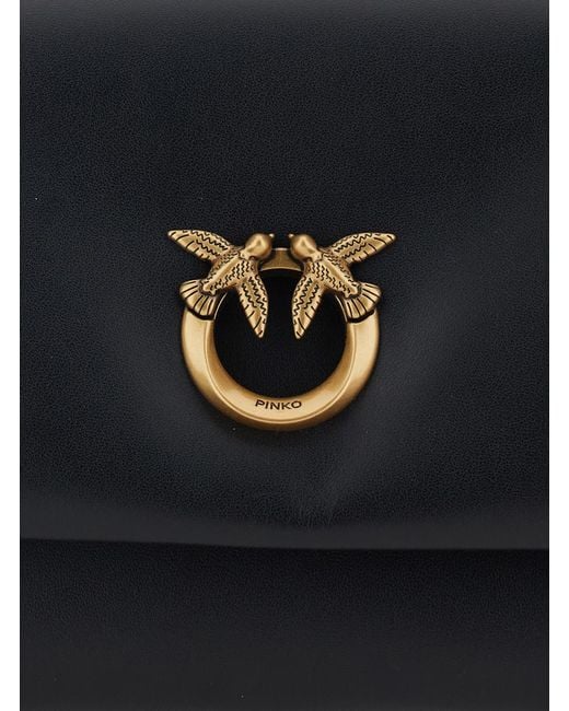 Pinko Black Shoulder Bag With Love Birds Plaque Leather