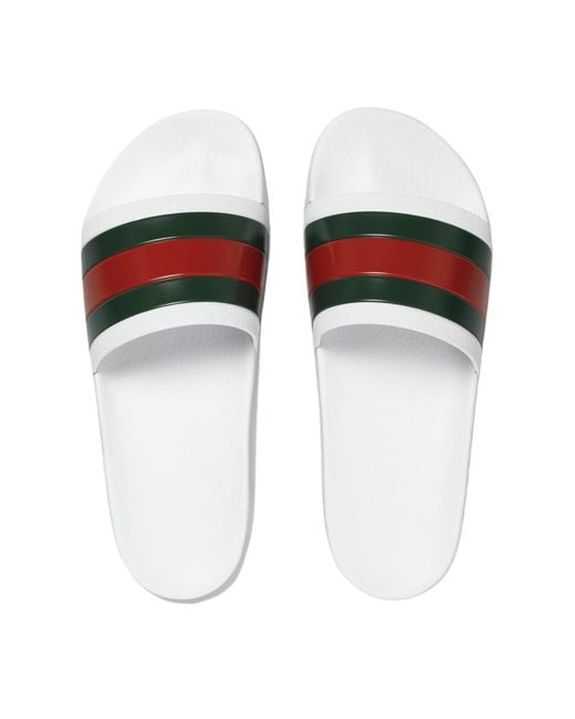 Gucci White Web Rubber Slide Sandals for men