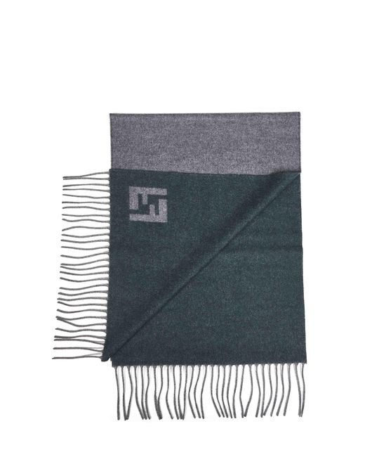 Fendi Gray Silk And Two-Tone Wool And Cashmere Scarf for men