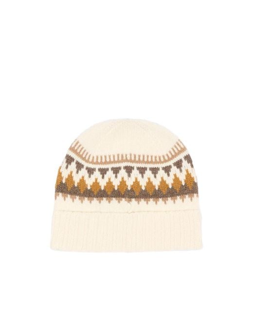 Moncler Natural Knitted Hat Fair Isle Ivory Wool Cashmere Virgin for men