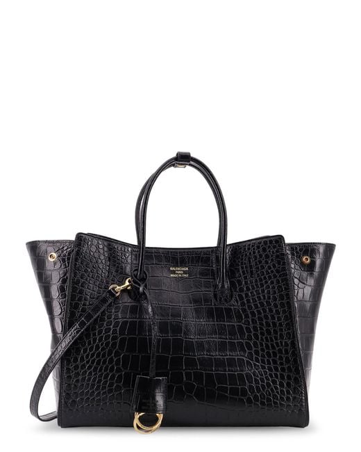 Balenciaga Black All Hampton Small Leather Shoulder Bag With Croco Effect