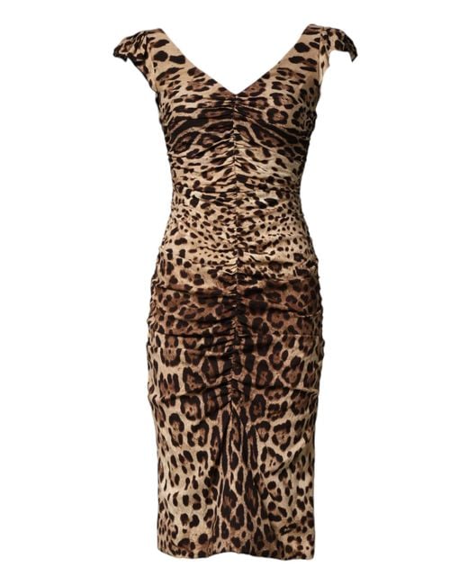 Dolce & Gabbana Brown Leopard Sleeveless Sheath Midi Dress 05+Se
