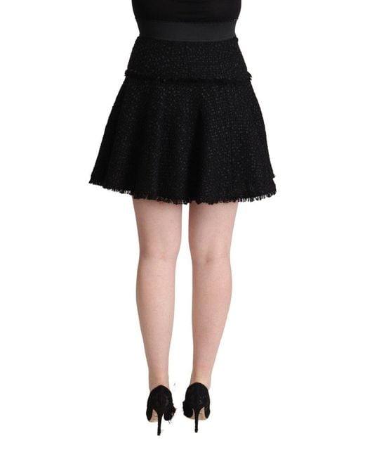 Dolce & Gabbana Black Dolce Gabbana Knitted Nylon High Waist Mini A-line Skirt