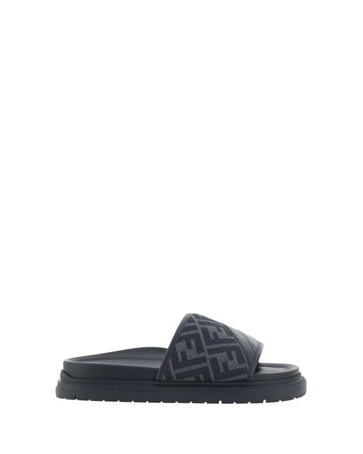 Fendi Multicolor Slide Diagonal Sandals Fabric; Rubber for men