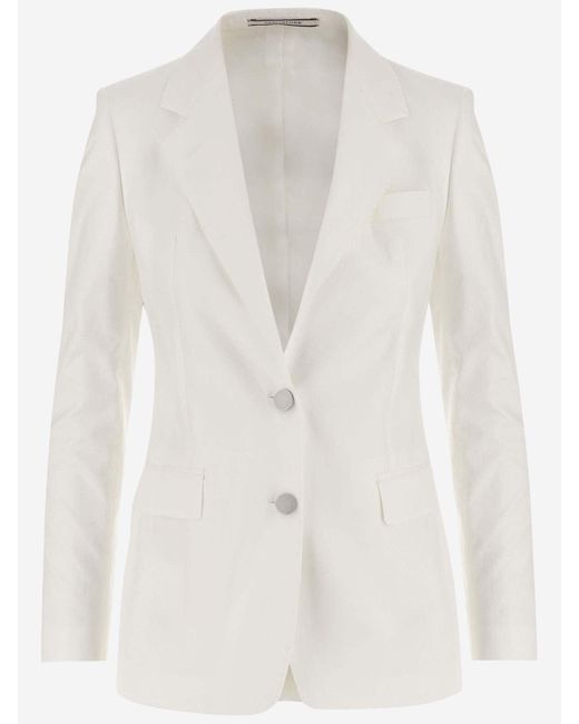 Tagliatore White Single-Breasted Cotton Blend Jacket