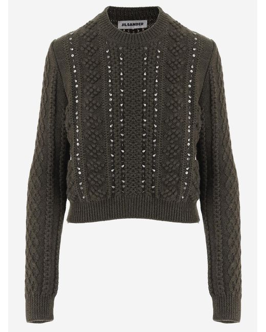 Jil Sander Black Sweater With Sequins, Dark Wool Virgin
