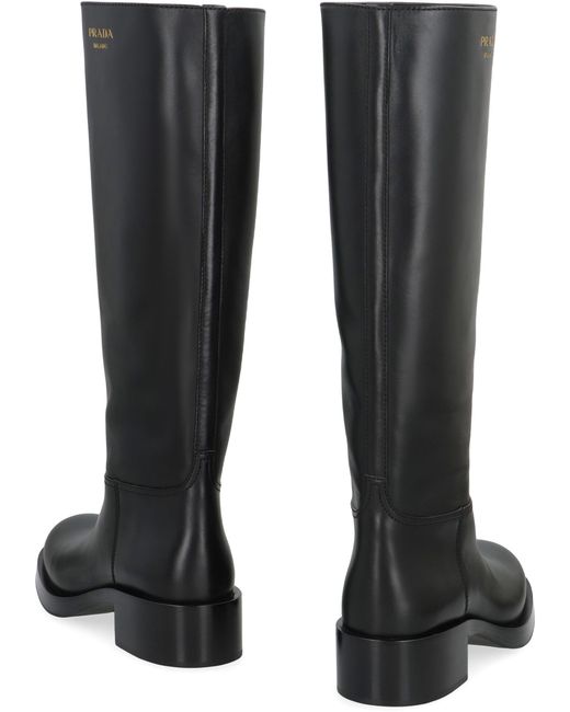 Prada Black High Leather Boots Calf