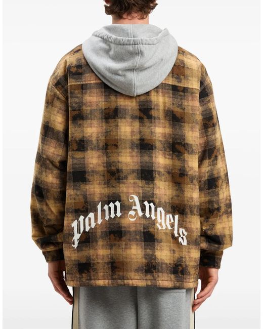 Palm Angels Brown Curved Logo Check Overshirt Jacket Clothing Coats for men