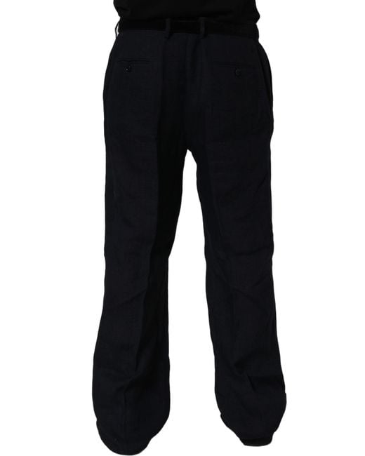 Dolce & Gabbana Blue Linen Straight Leg Dress Trouser Pants for men
